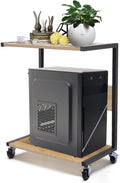 Oak Color C-Shaped Computer Tower Stand with 4 Lockable Wheels P709529