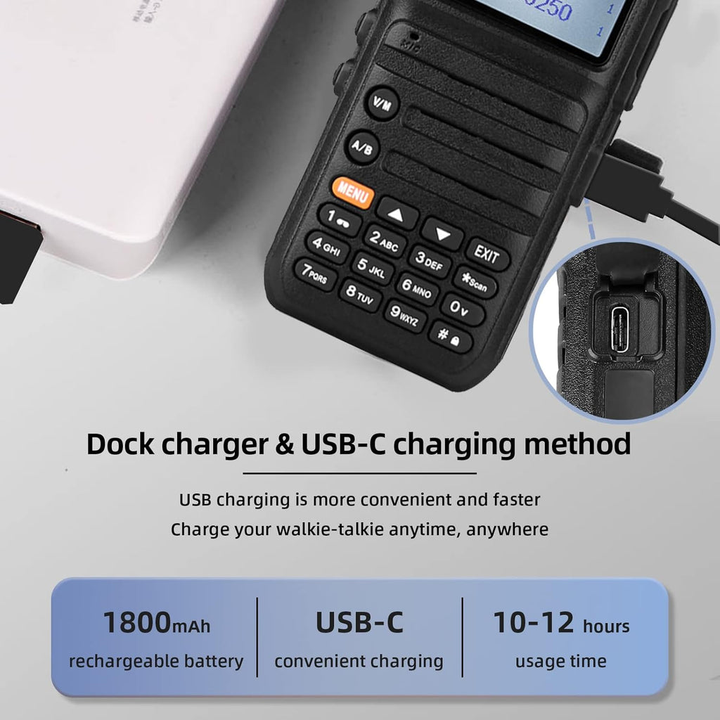 5W GMRS Radio Handheld Two Way Radio Walkie Talkies with Speak Mic, NOAA, USB-C (2 Pack) B8023