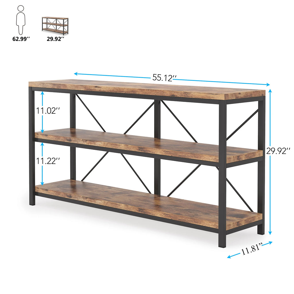 Rustic Industrial 55 Inch Sofa Table with Shelves V1535