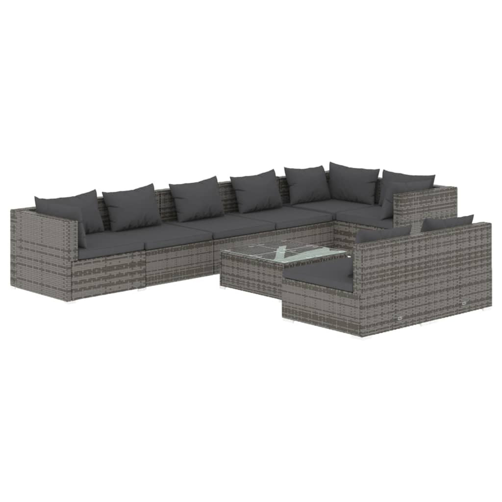 9 Piece Poly Rattan Outdoor Sectional Sofa Set with Anthracite Cushions Steel Frame F534
