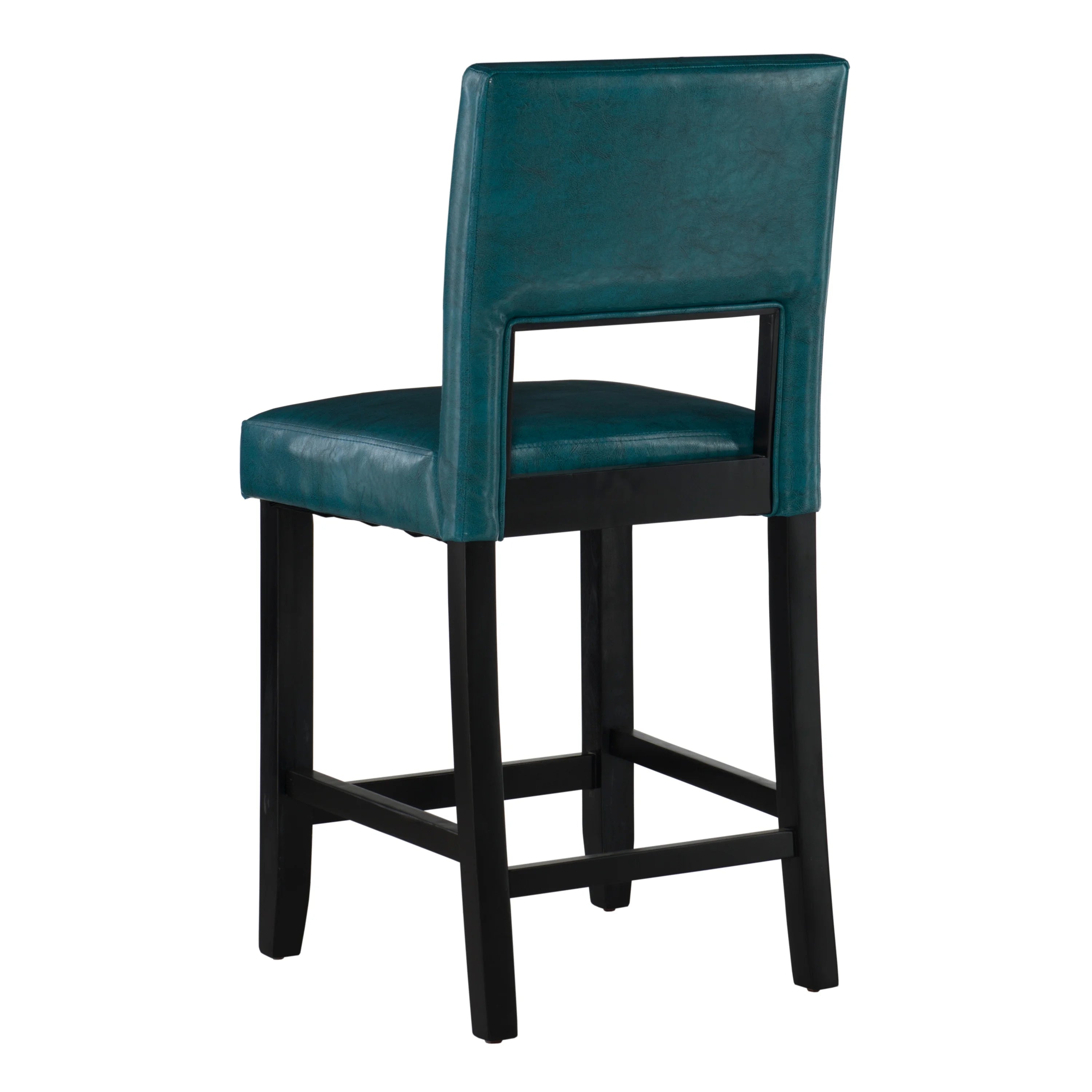 24" Wood Counter Stool, Aegean Blue Faux Leather F627