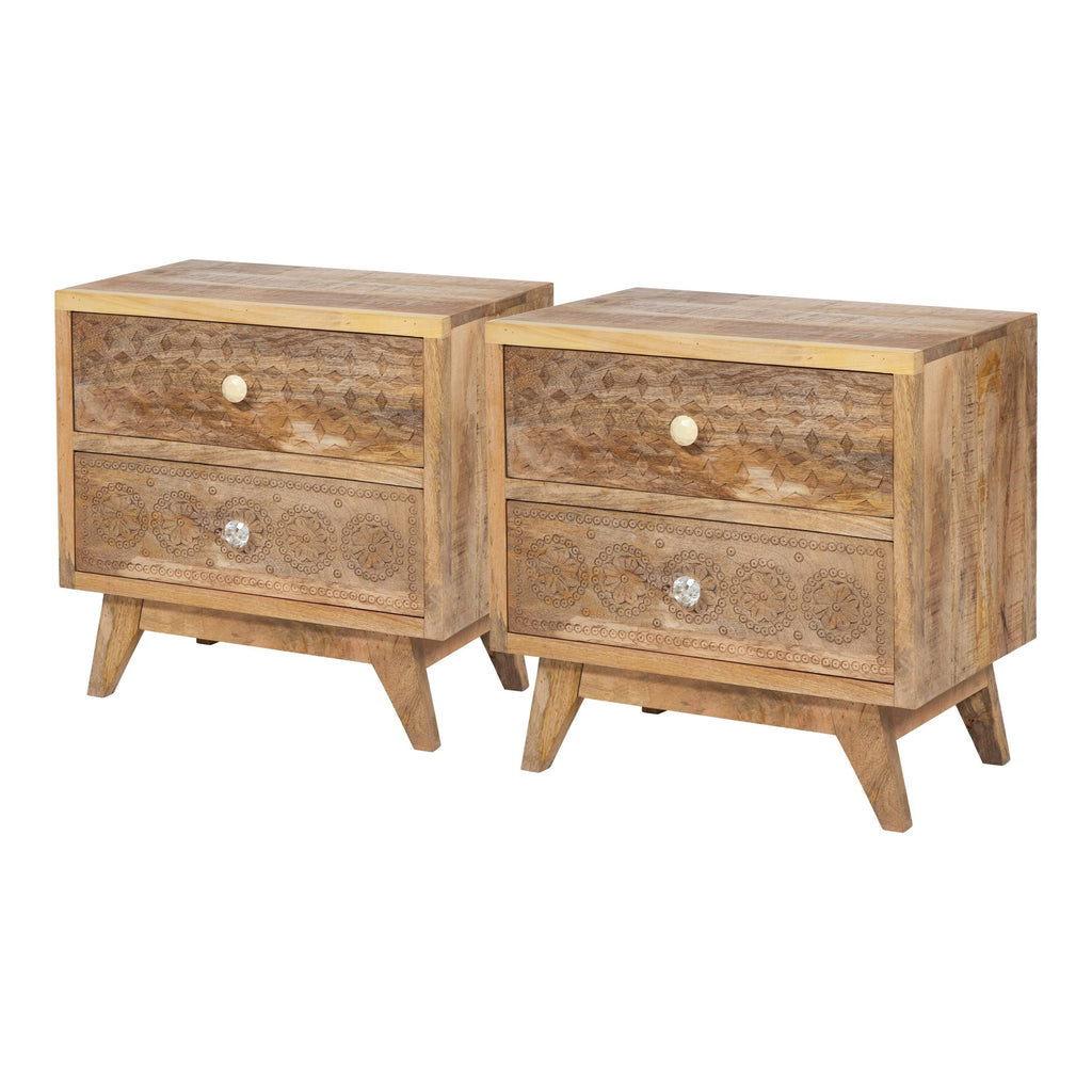Solid Wood Nightstand (Set of 2) - Weathered Light Natural Tone E119