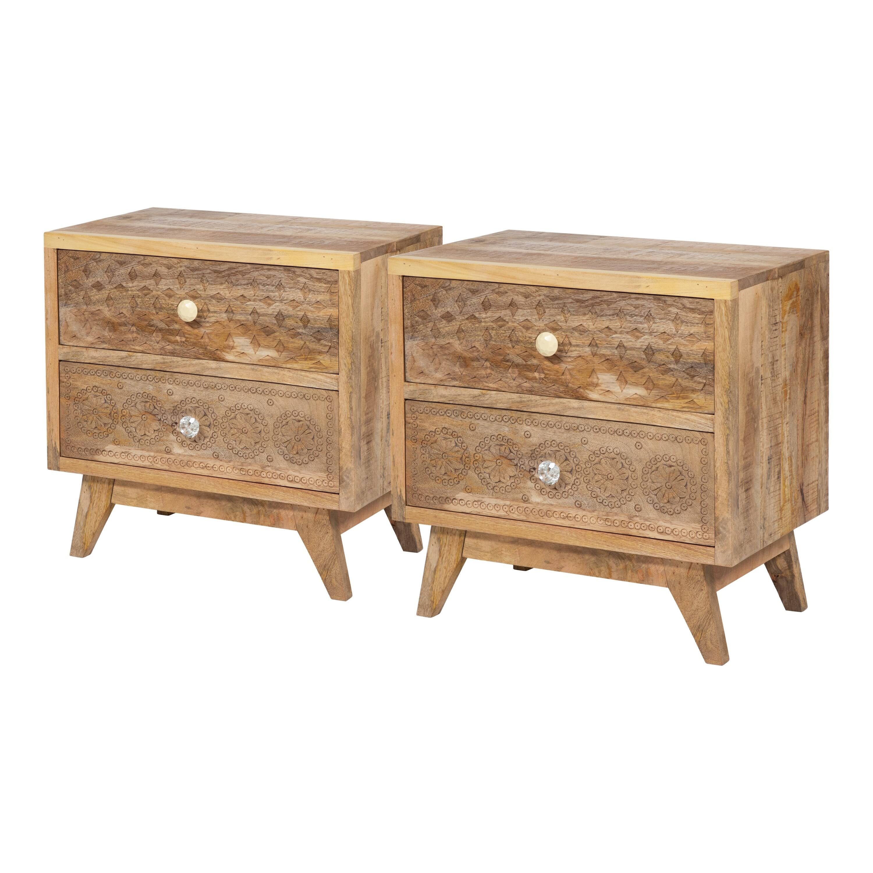 Solid Wood Nightstand (Set of 2) - Weathered Light Natural Tone E119