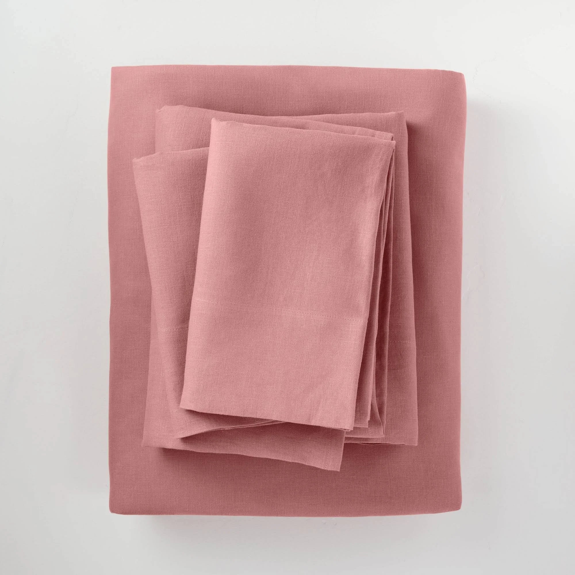 California King 100% Washed Linen Solid Sheet Set Rose B4484