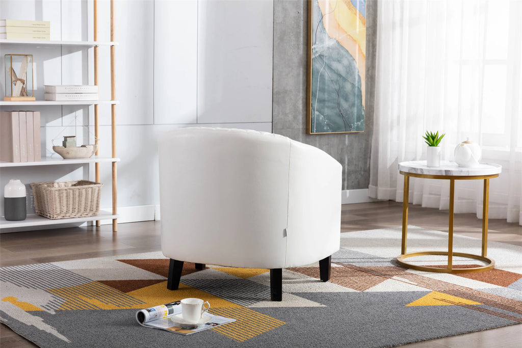 White PU Leather Barrel Club Chair with Solid Wood Legs G608809