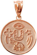 10K Rose Gold Round Coin Medal Pendant Charm A90832