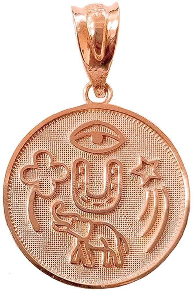 10K Rose Gold Round Coin Medal Pendant Charm A90832
