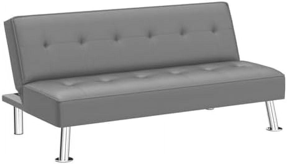 Black Faux Leather Convertible Futon Sleeper Bed P379