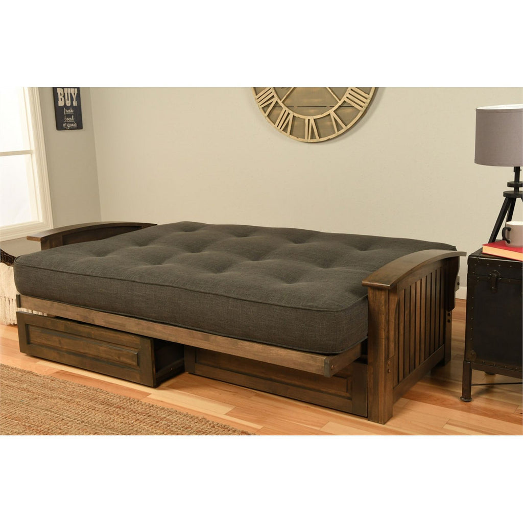 Rustic Walnut Brown Futon with Storage Drawers U2902