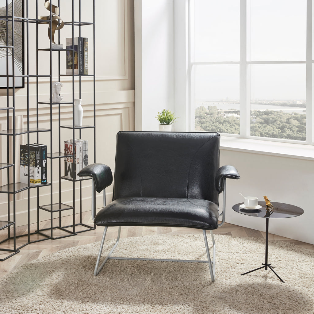 Black Bonded Leather Lounge Arm Chair E77946