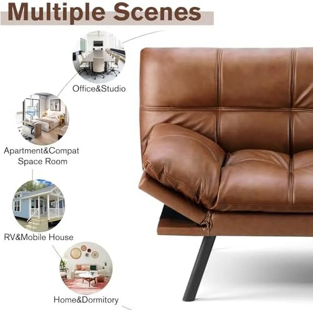 Convertible Futon Sofa Couch Bed Memory Foam Sleeper Loveseat with Adjustable Armrests Backrests S24666