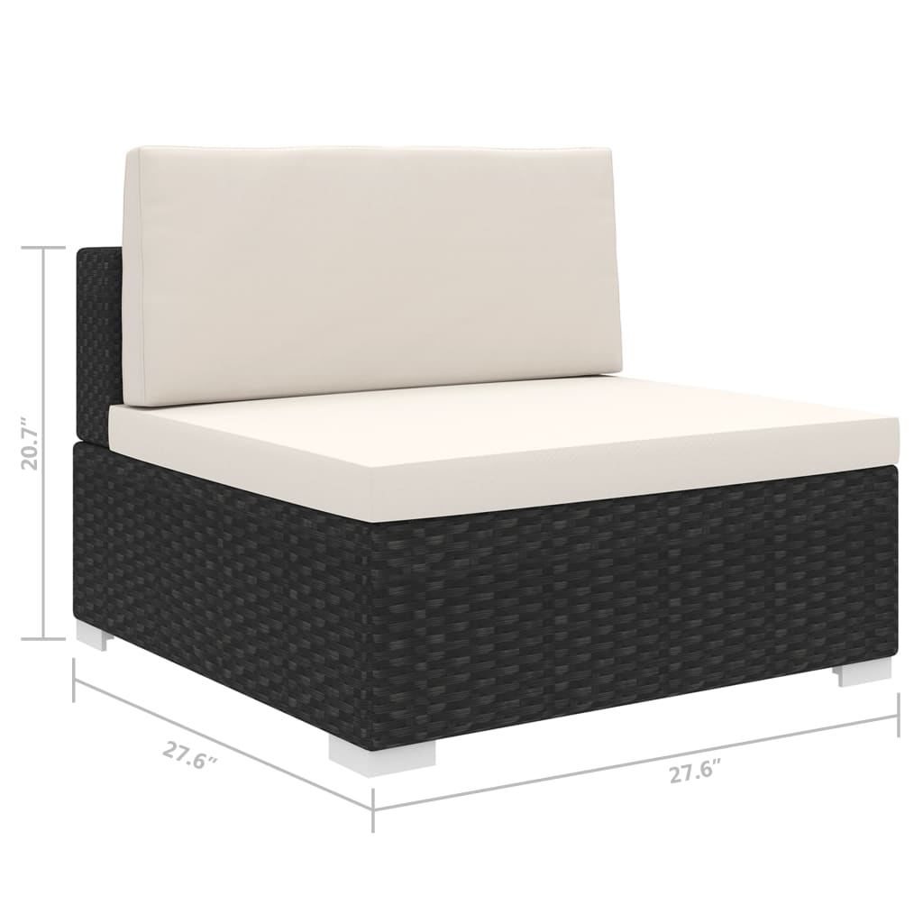 Poly Rattan Black Sectional Middle Seat with Cushions C183