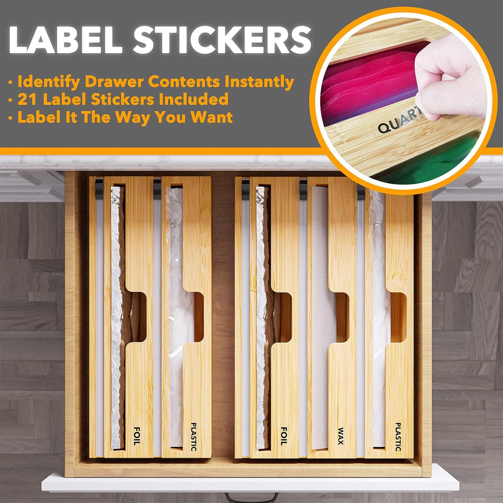 3 in 1 Bamboo Wrap Dispenser with Cutter and Labels, Pack of 2 V2020