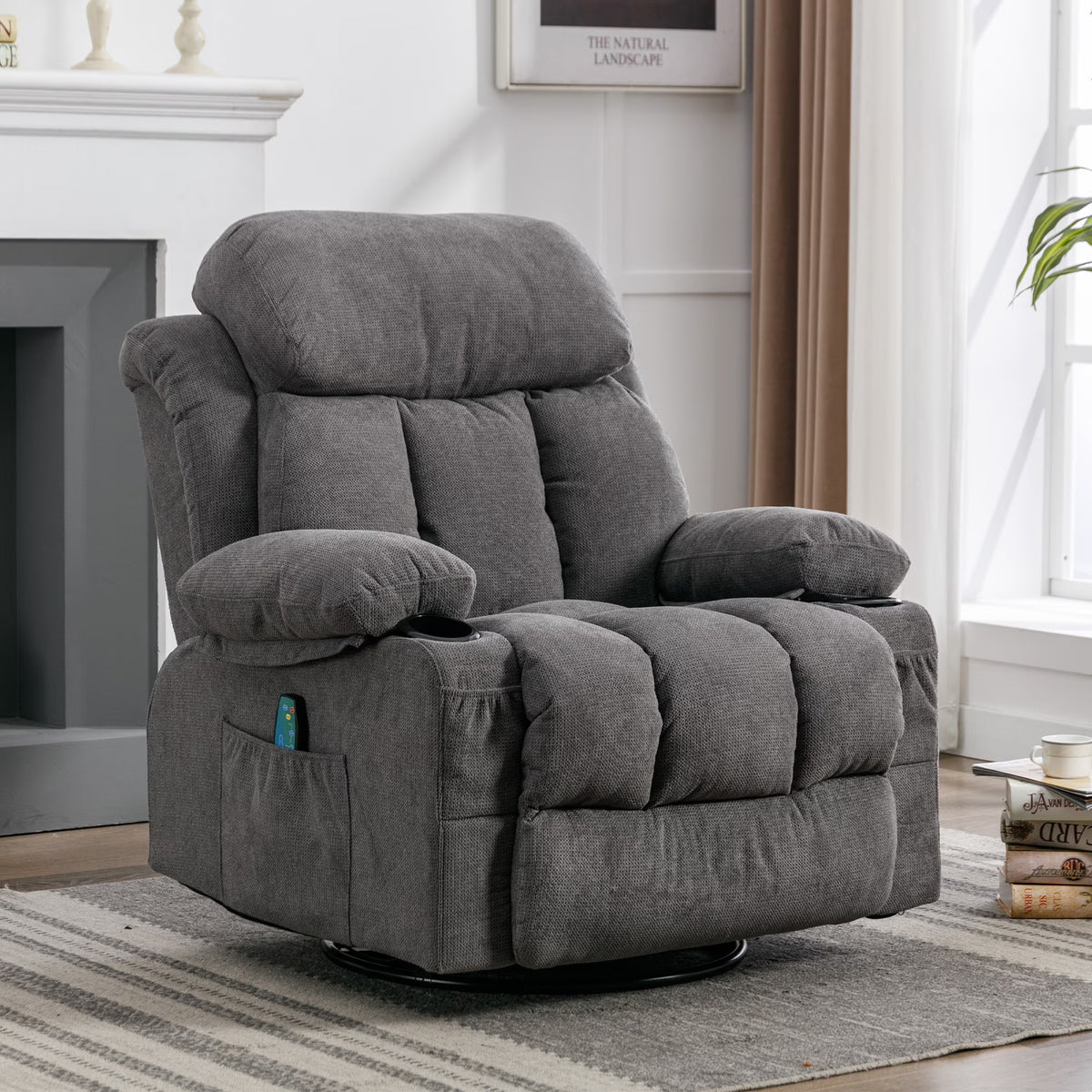 Swinging recliner massage heated sofa with USB and cup holders V37953