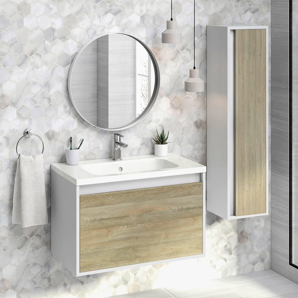 Toasted Oak Bathroom Vanity Cabinet with Ceramic Sink W2372
