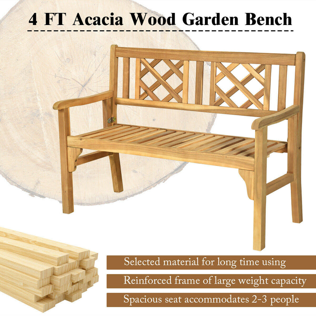 Patio Foldable Bench with Curved Backrest and Armrest W395
