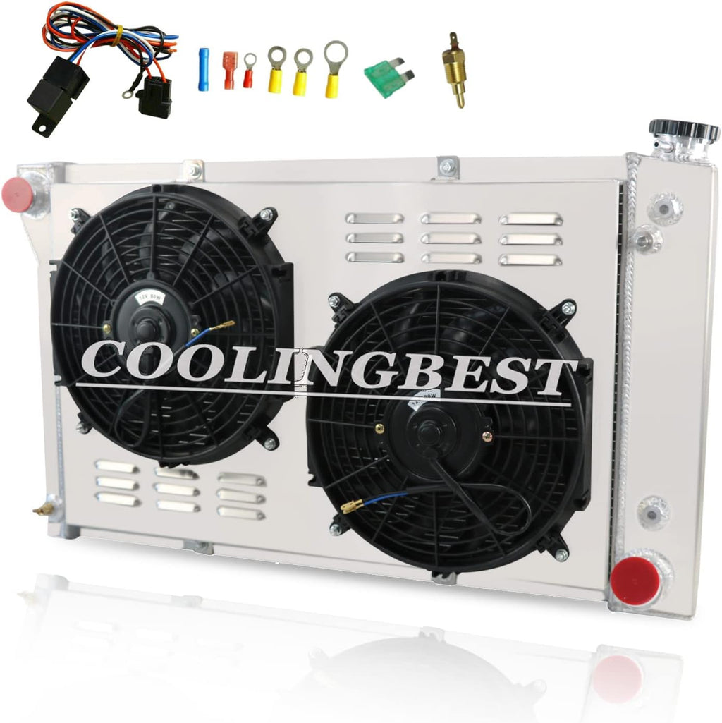 3 Row Aluminum Radiator with Electric Fan Shroud Thermostat Kit Z3169