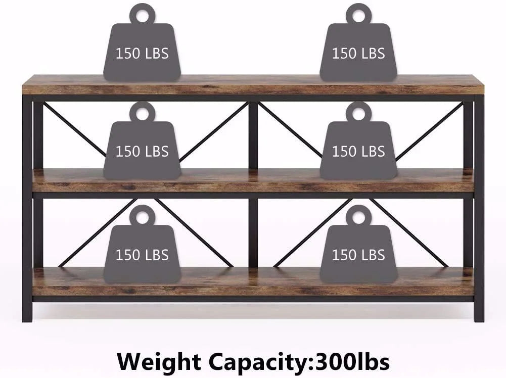 Rustic Industrial 55 Inch Sofa Table with Shelves V1535