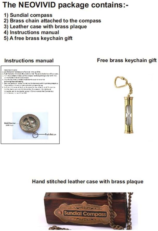 Brass Sundial Compass with Leather Case and Chain X6406