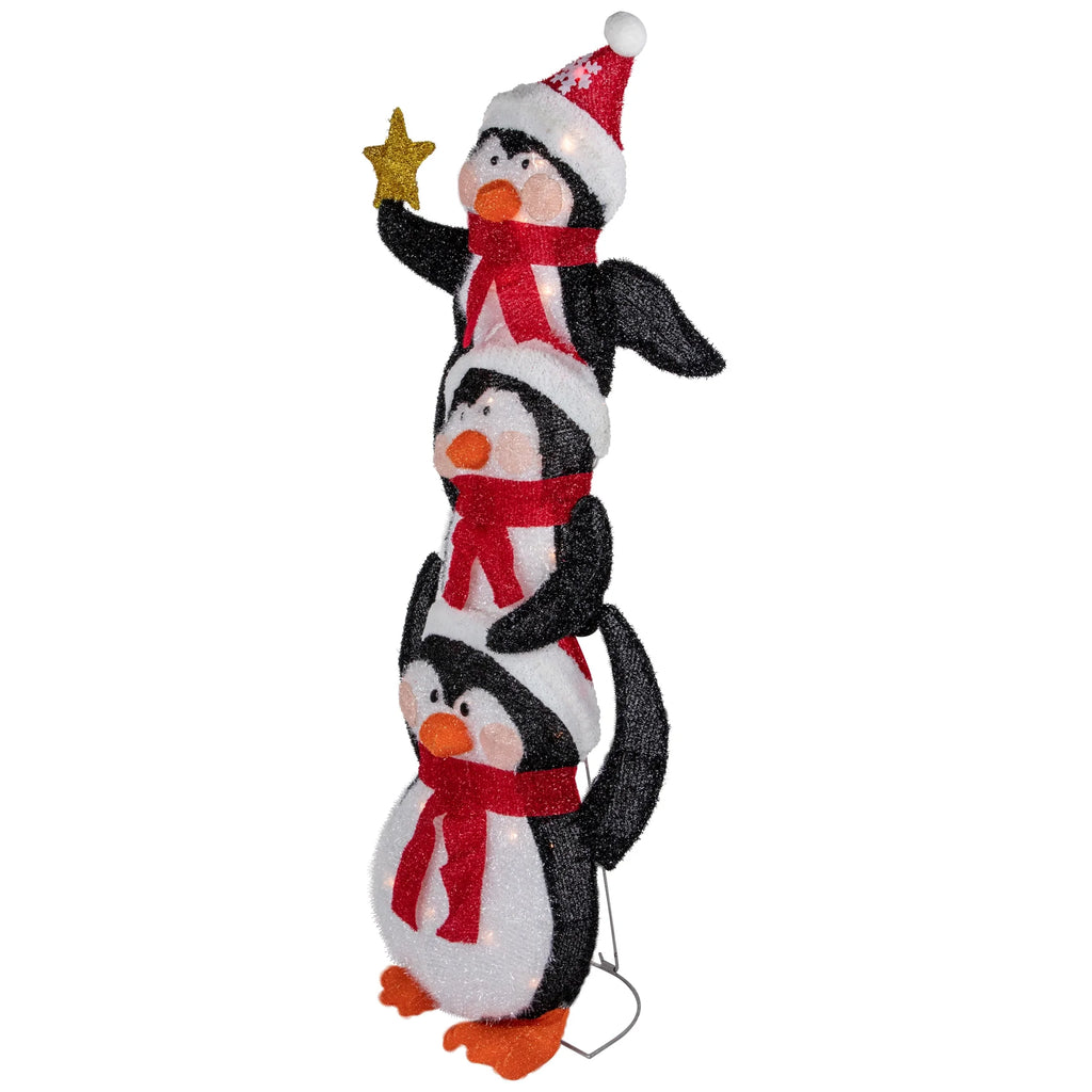 41" Lighted Stacked Penguin Family Outdoor Christmas Decoration C960046