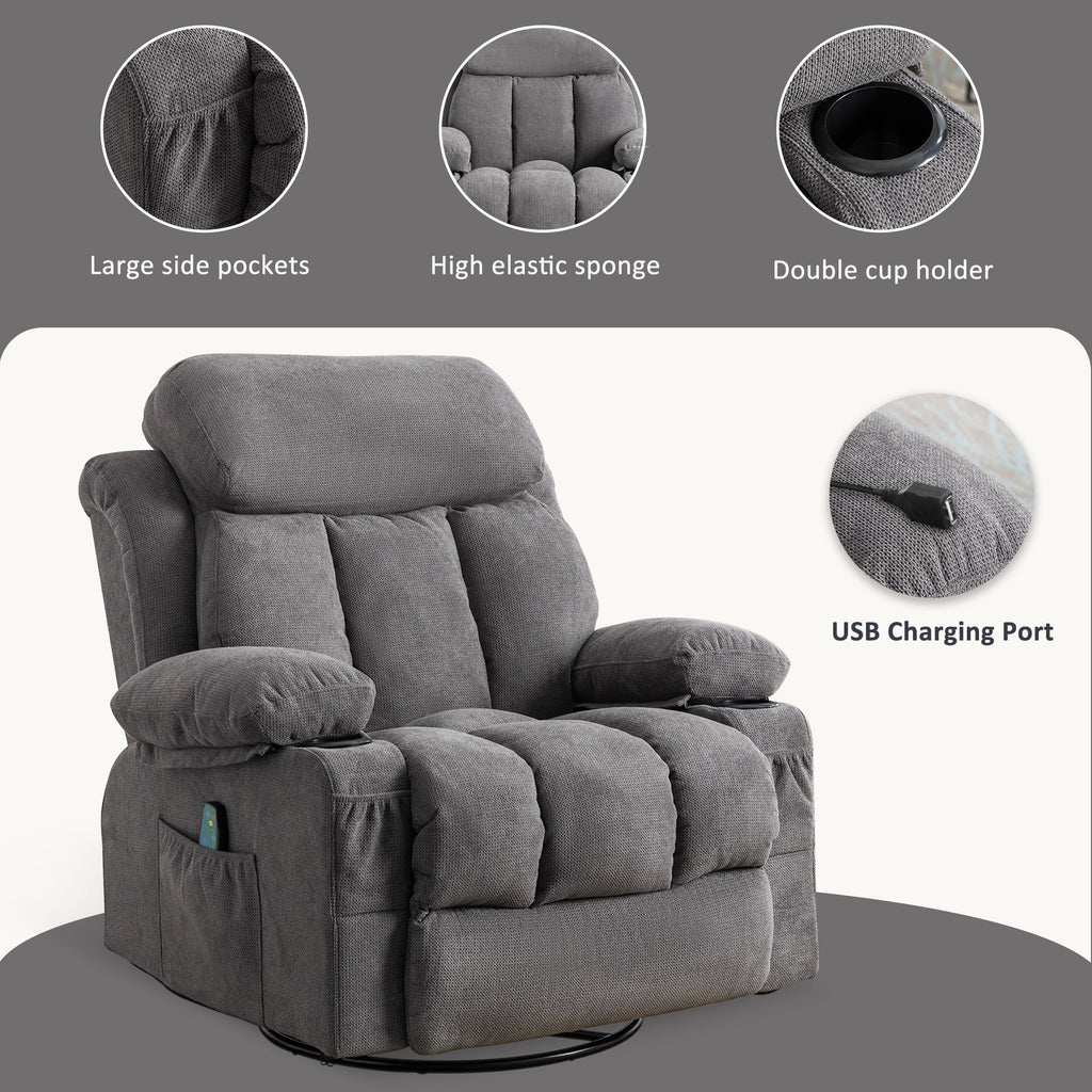Swinging recliner massage heated sofa with USB and cup holders V37953