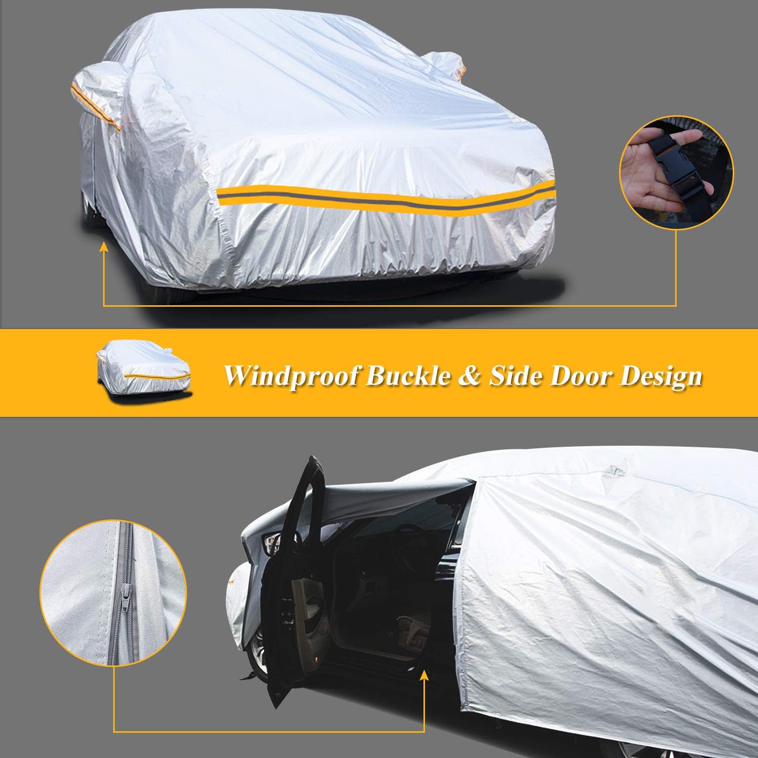 6 Layers Waterproof Car Cover with Zipper Cotton K27015
