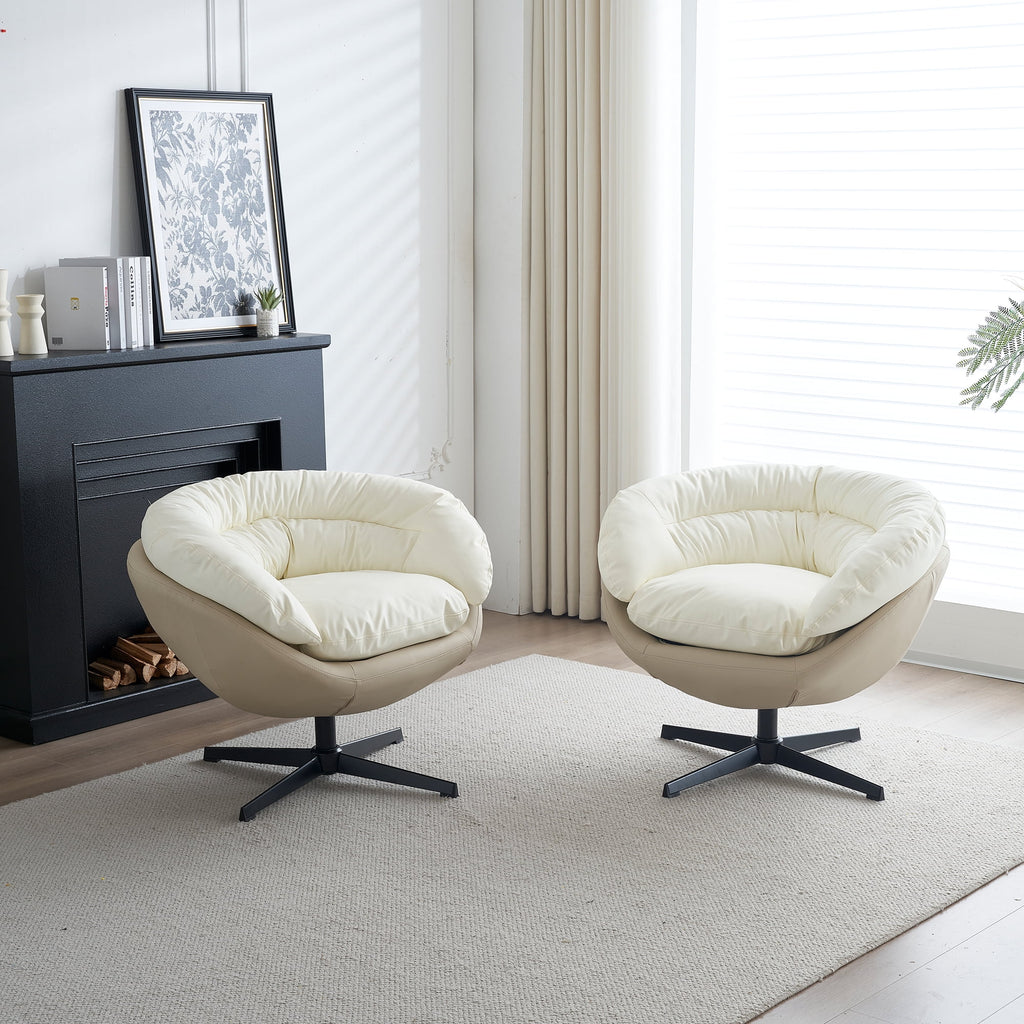 Swivel Sofa Barrel Chair, Two Tone Beige Gray and White M1772
