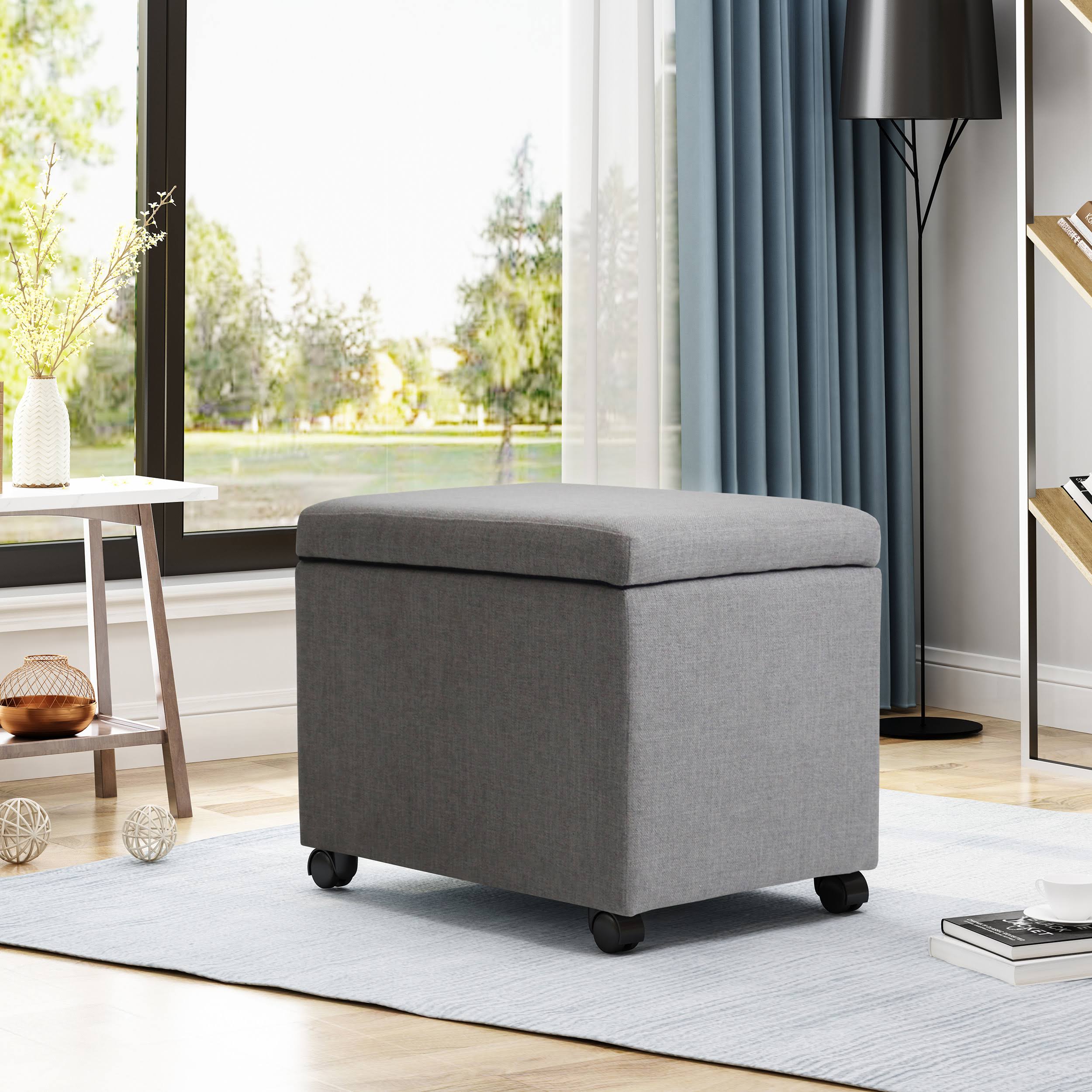 Blue Fabric File Storage Ottoman J427487
