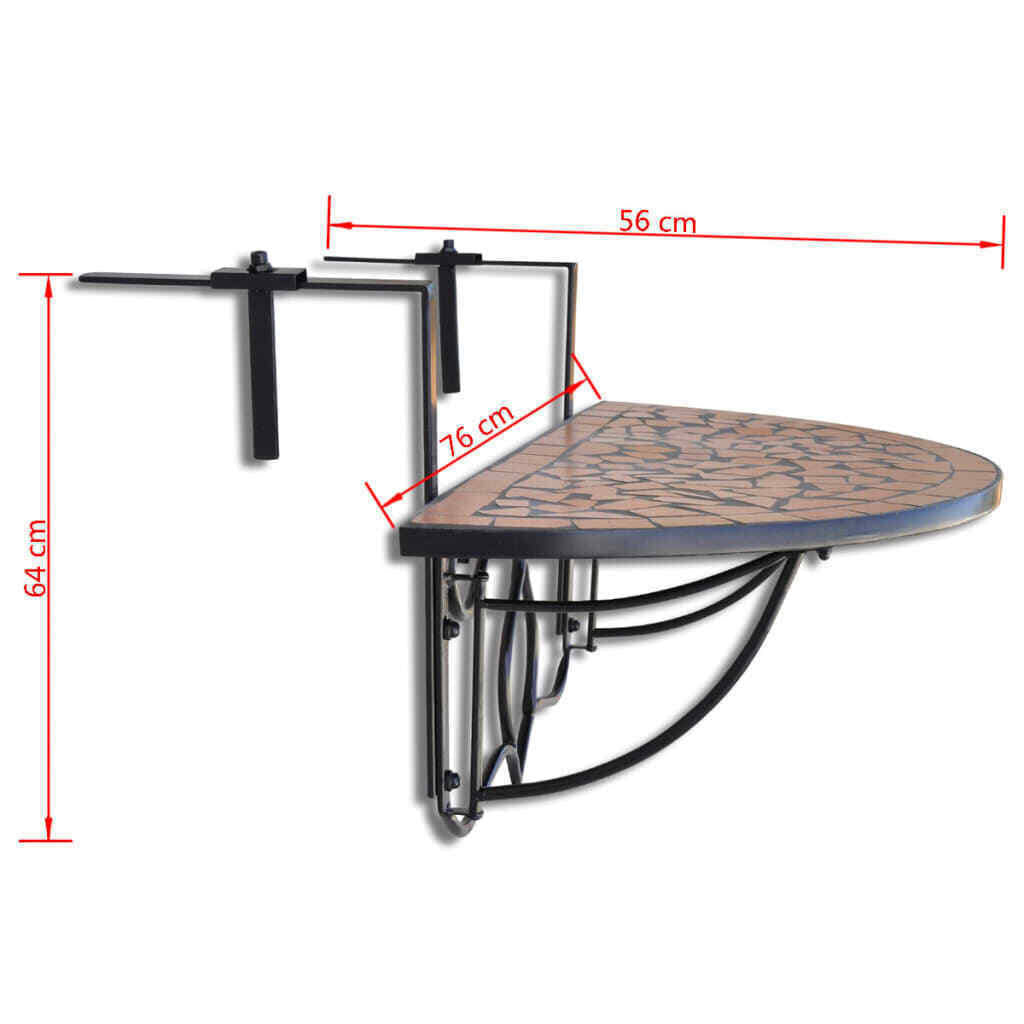 Mosaic Balcony Table Hanging Semi-Circular Terracotta F256431