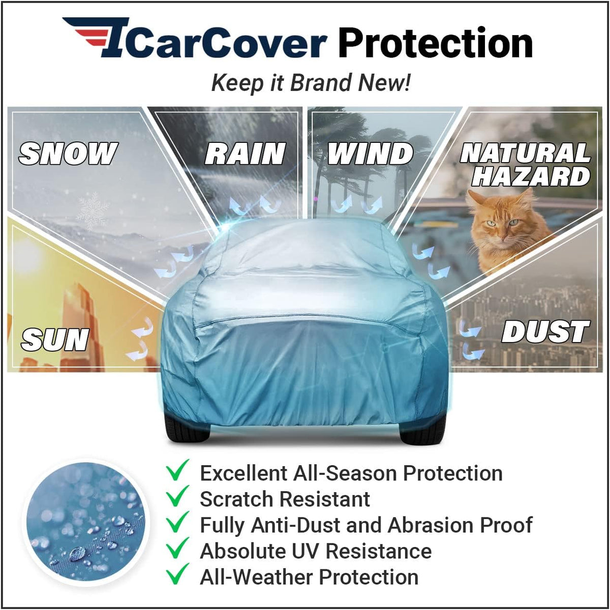 Full Car Cover Waterproof All Weather Custom Outdoor Indoor Padded Cover with Straps U828