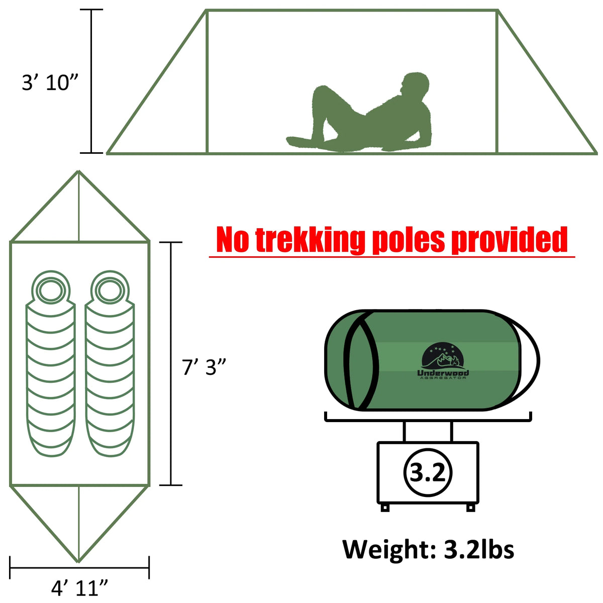 Ultralight Waterproof Trekking Pole Tent B587