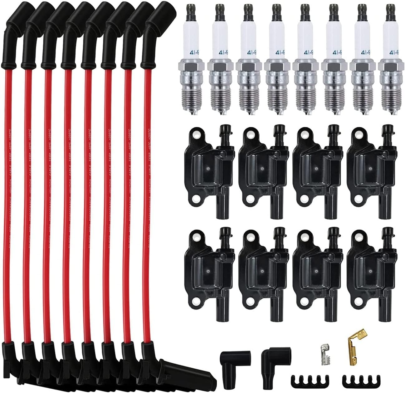 8 PCS Spark Plugs Spark Plugs Wires Ignition Coil L16754