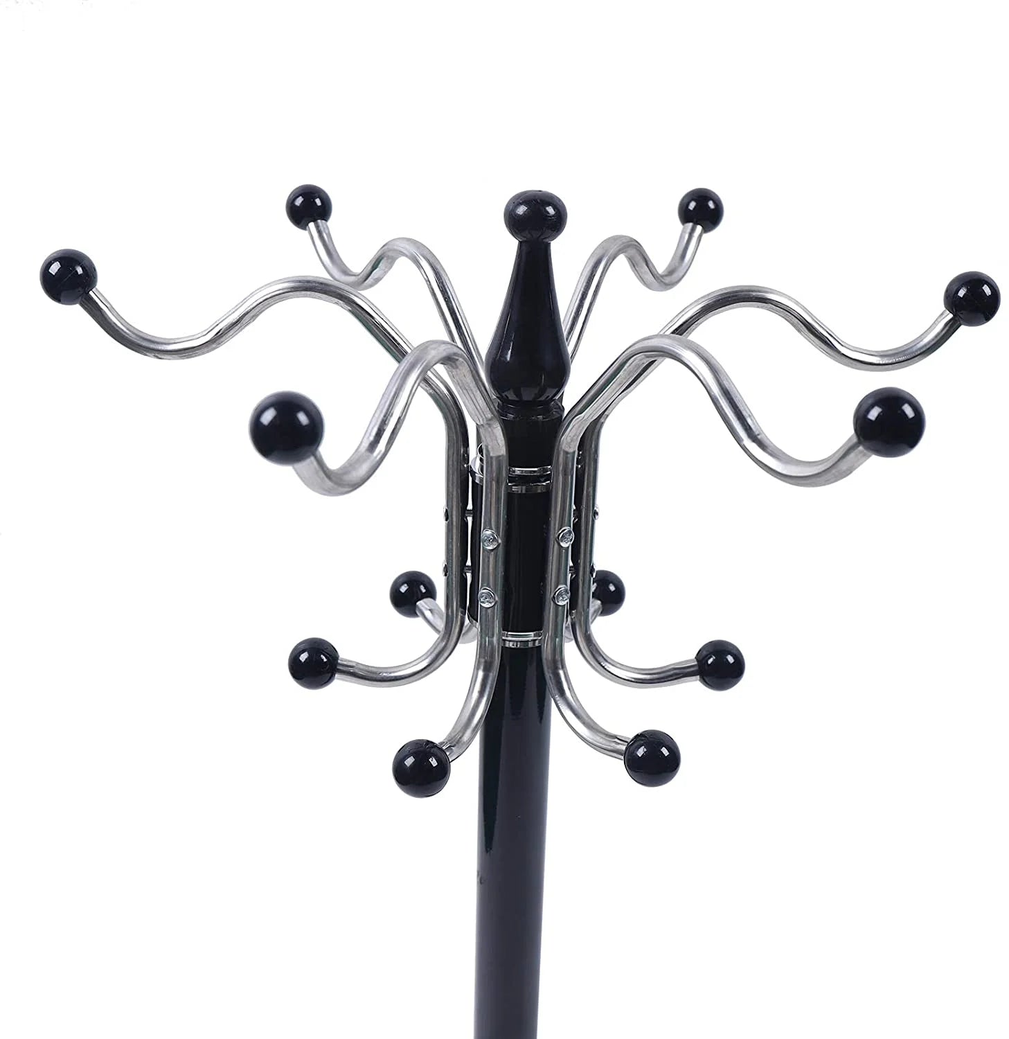 Black Metal Coat Tree with 16 Hooks and Marble Base O950071