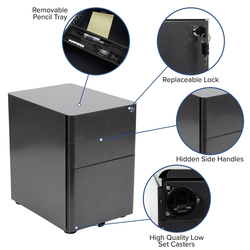 Black 3-Drawer Mobile Locking Filing Cabinet T382471