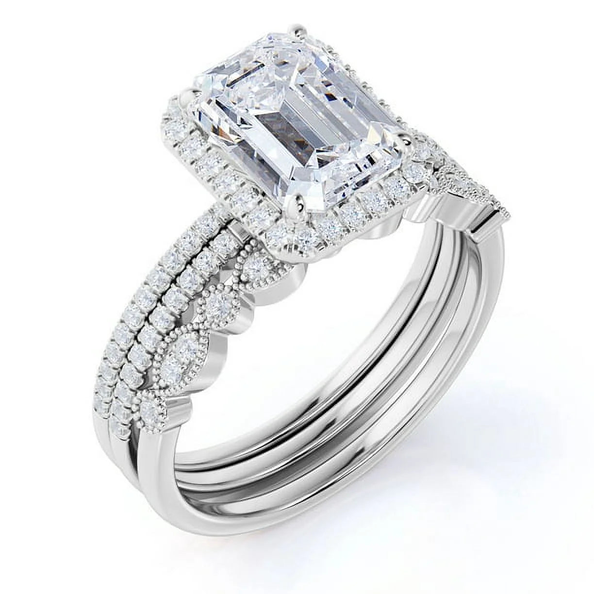 14K White Gold Trio Set Band Ring P904
