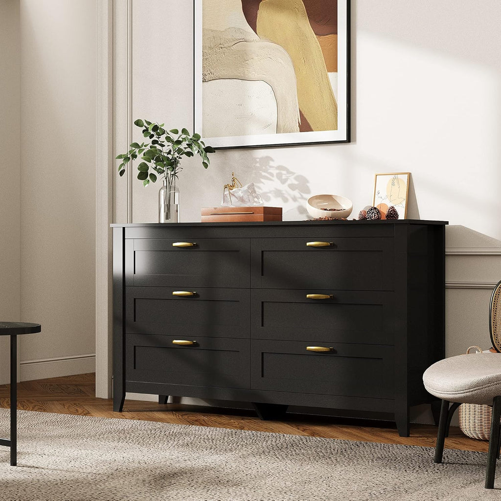 6 Drawer Retro Wood Dresser with Metal Handle Y897