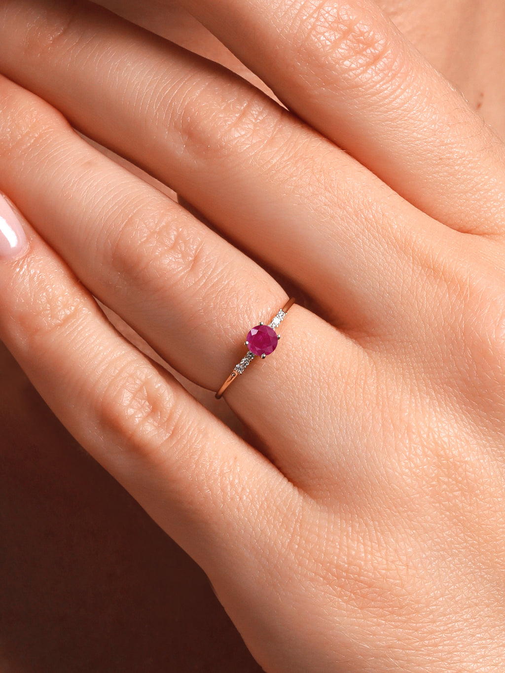 10K Yellow Gold Red Ruby and White Lab Grown Diamond Engagement Ring D192959