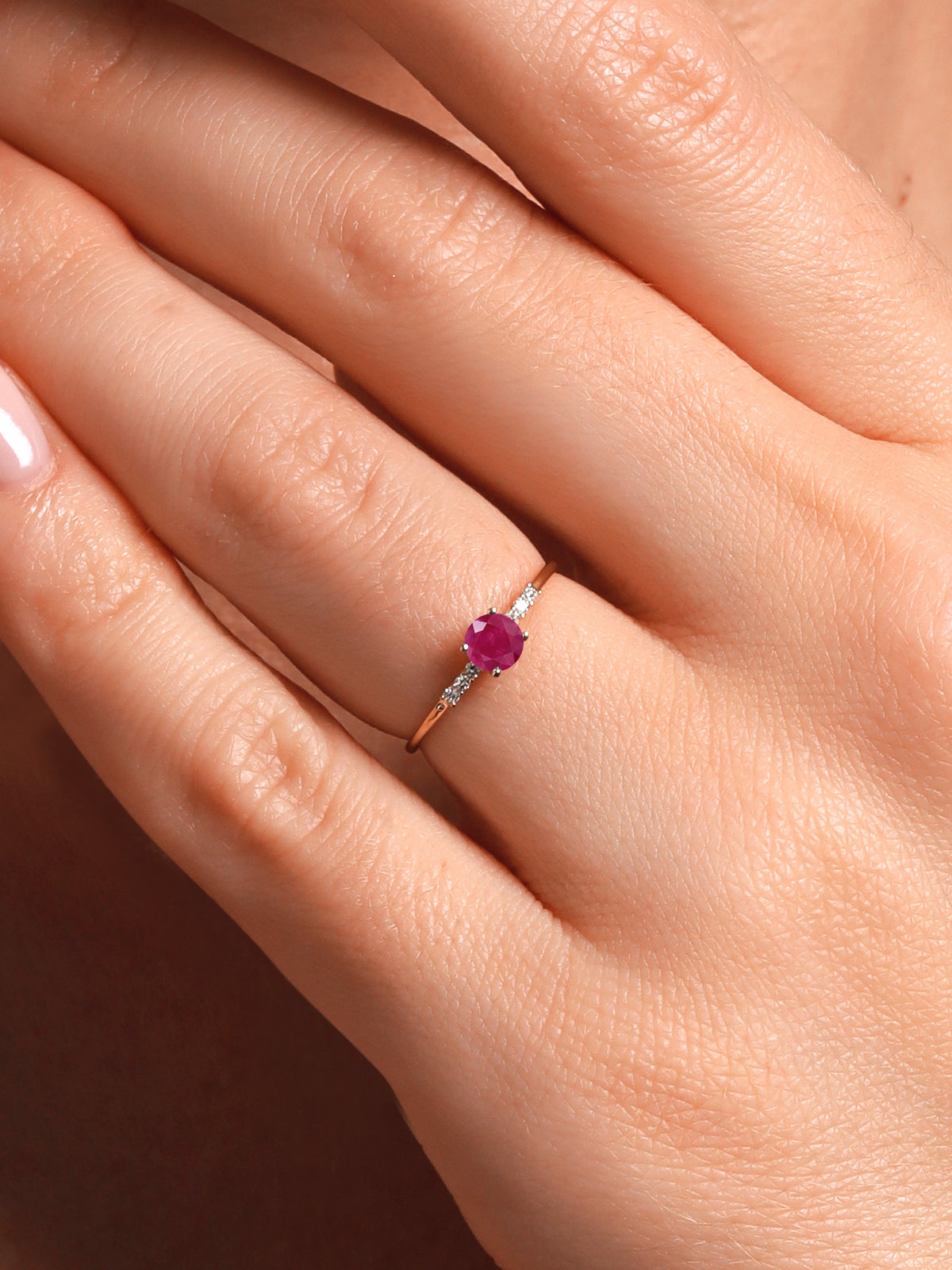 10K Yellow Gold Red Ruby and White Lab Grown Diamond Engagement Ring D192959