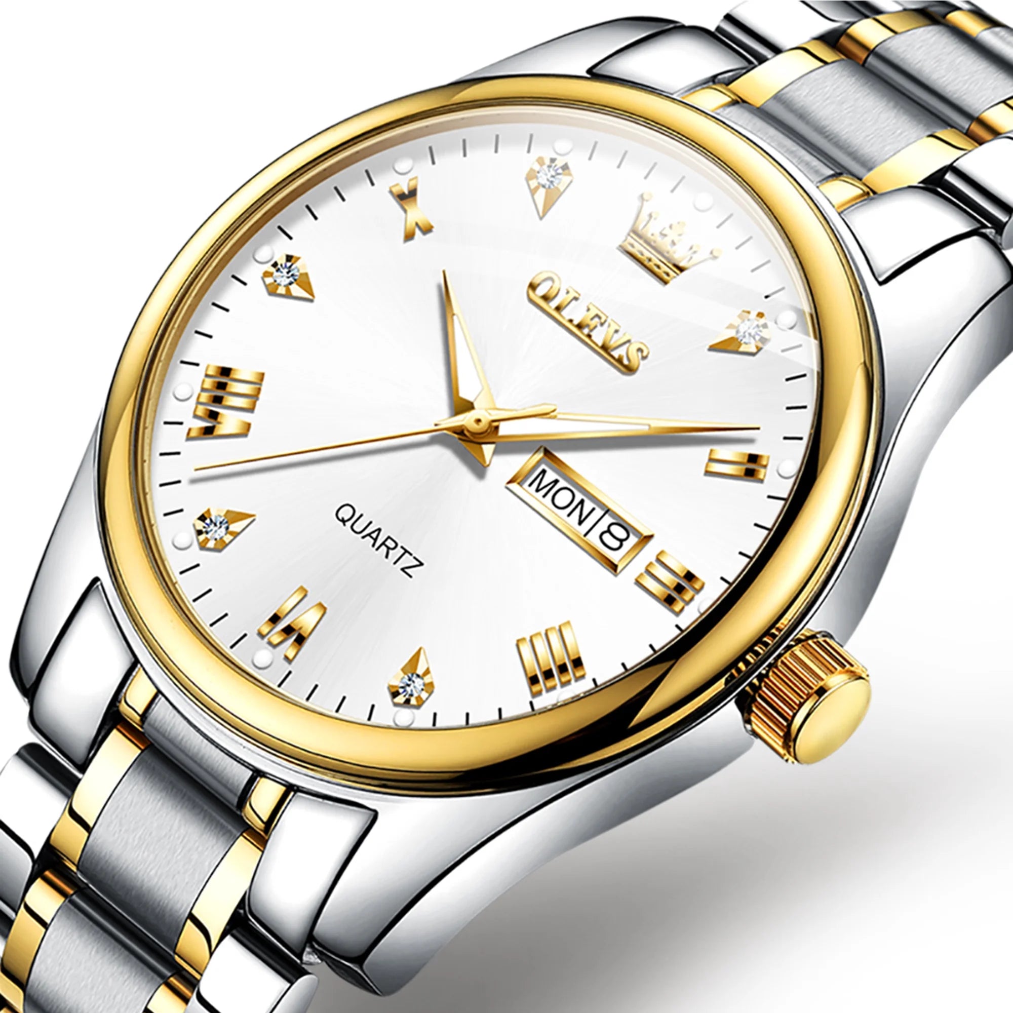 Stainless Steel Analog Quartz Waterproof Luminous Day-Date Wristwatch V403