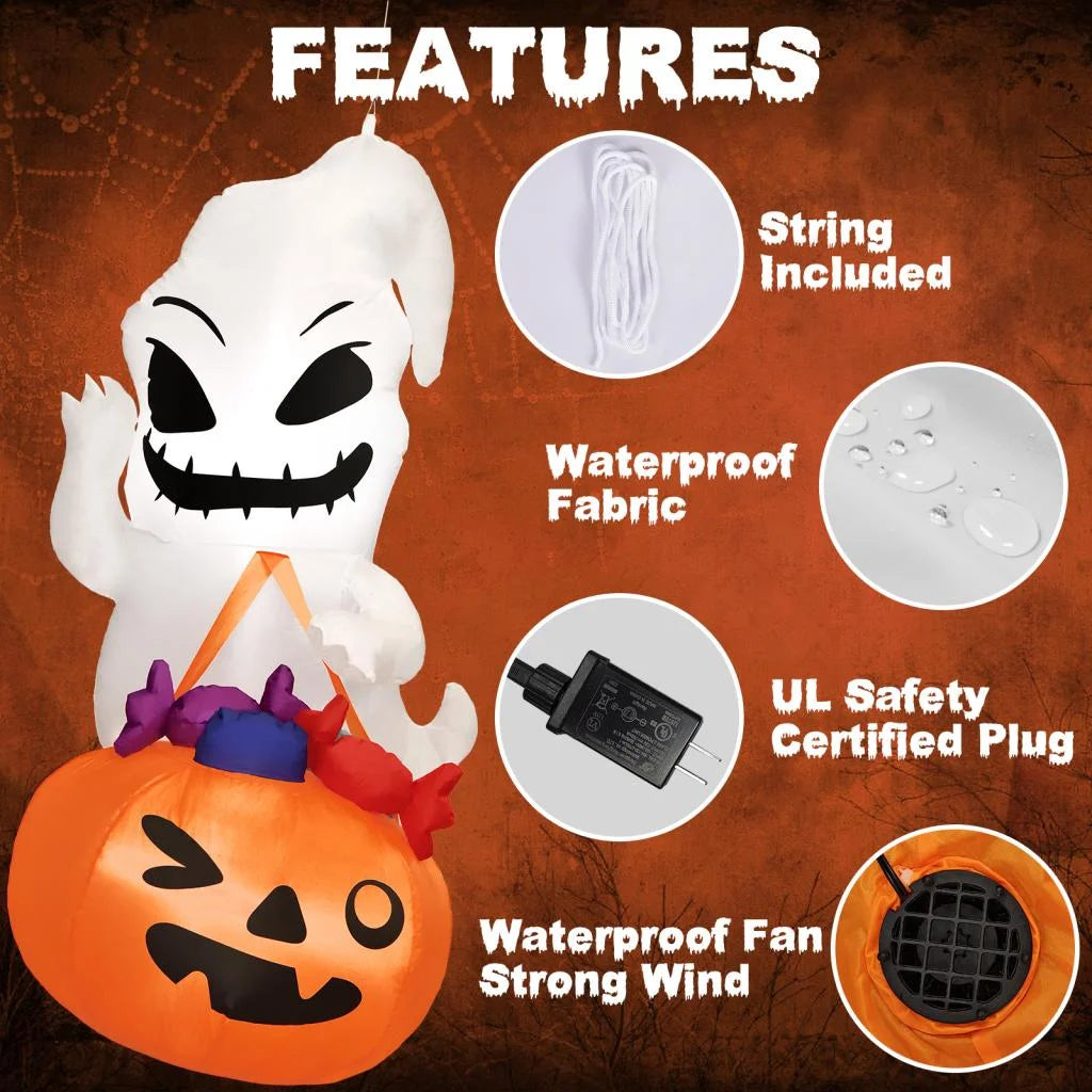 Halloween Inflatable Decor, Ghost Holding Trick Or Treat Bag P191216