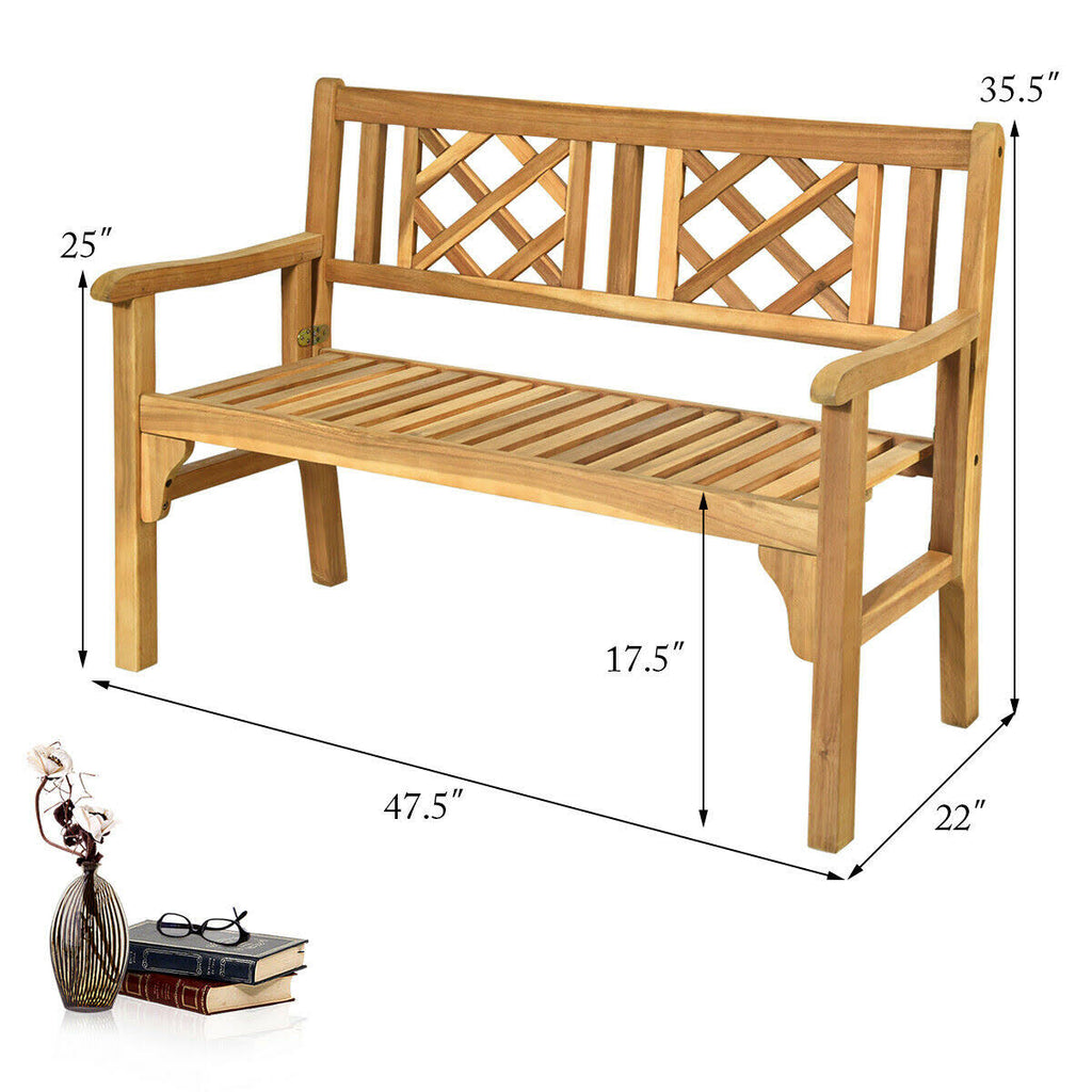 Patio Foldable Bench with Curved Backrest and Armrest W395