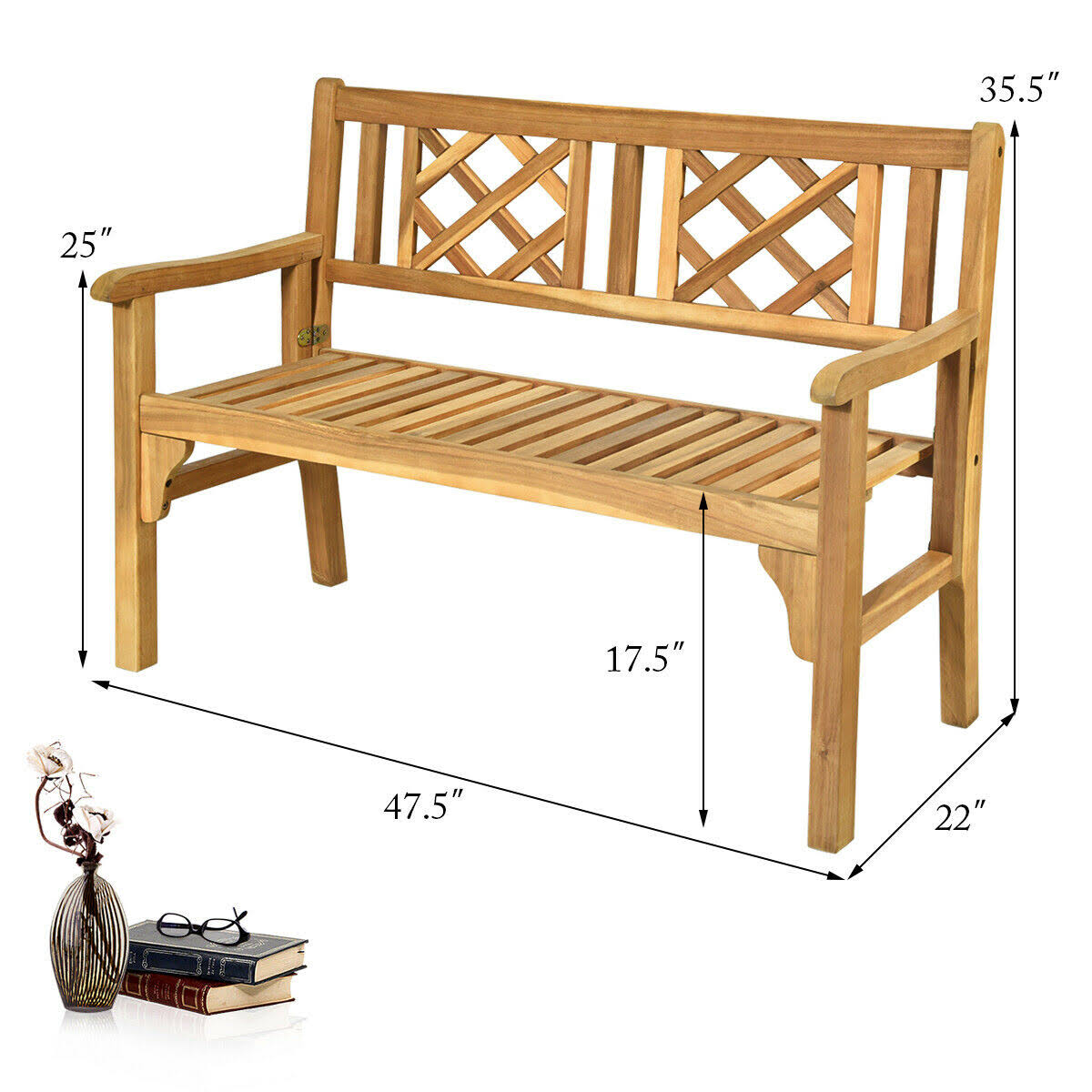 Patio Foldable Bench with Curved Backrest and Armrest W395