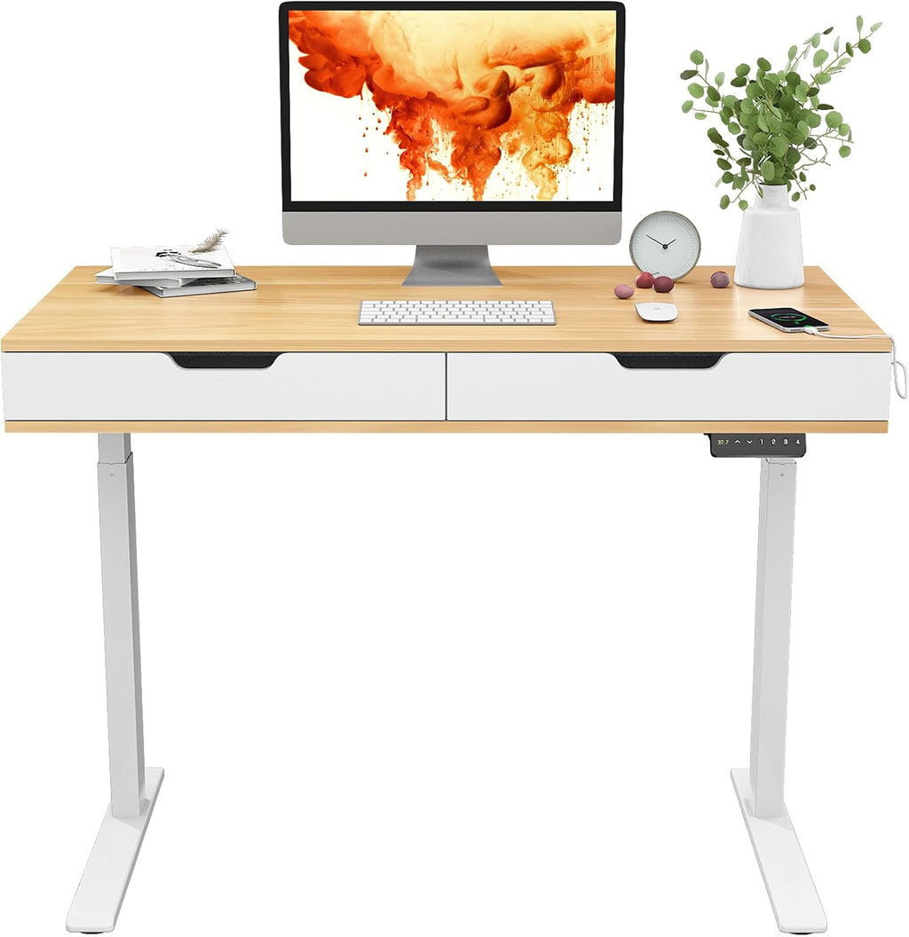 Espresso Cottage Oak Electric Standing Desk with Drawers Q651540