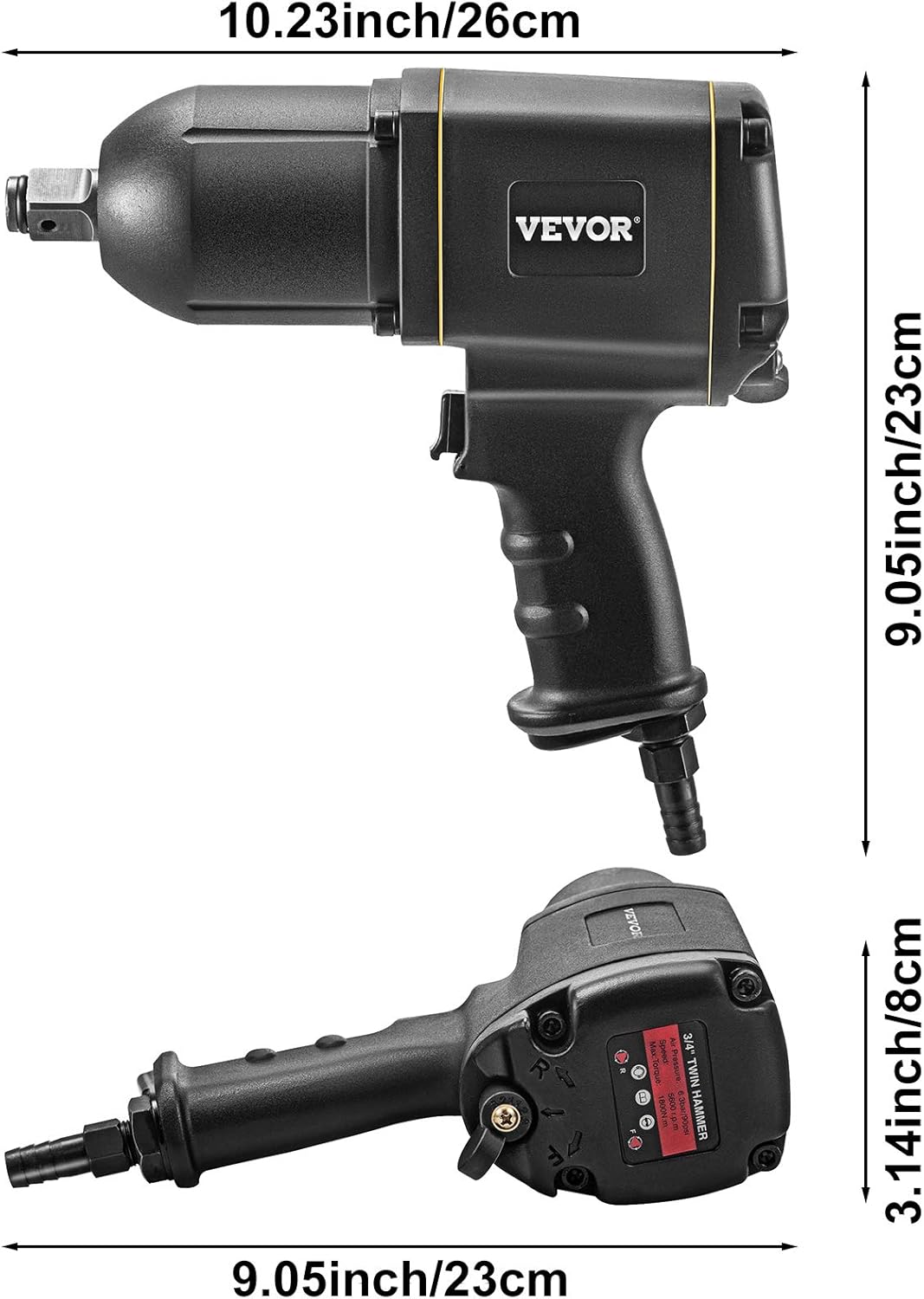3/4 Inch Pneumatic Impact Wrench with 3-Speed Control Max 5600RPM B52964