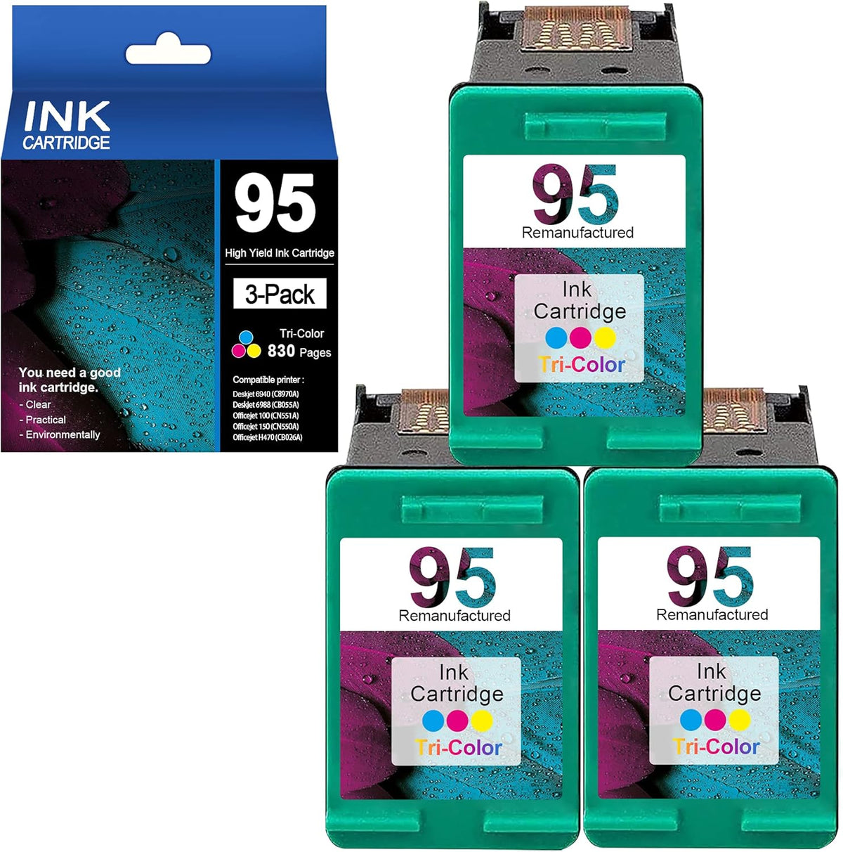 3-Pack Remanufactured Ink Cartridge for HP Deskjet Printer (Tri-Color) O312
