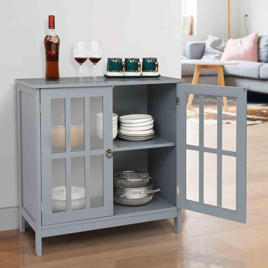 White Small Buffet Sideboard with Double Glass Doors V209