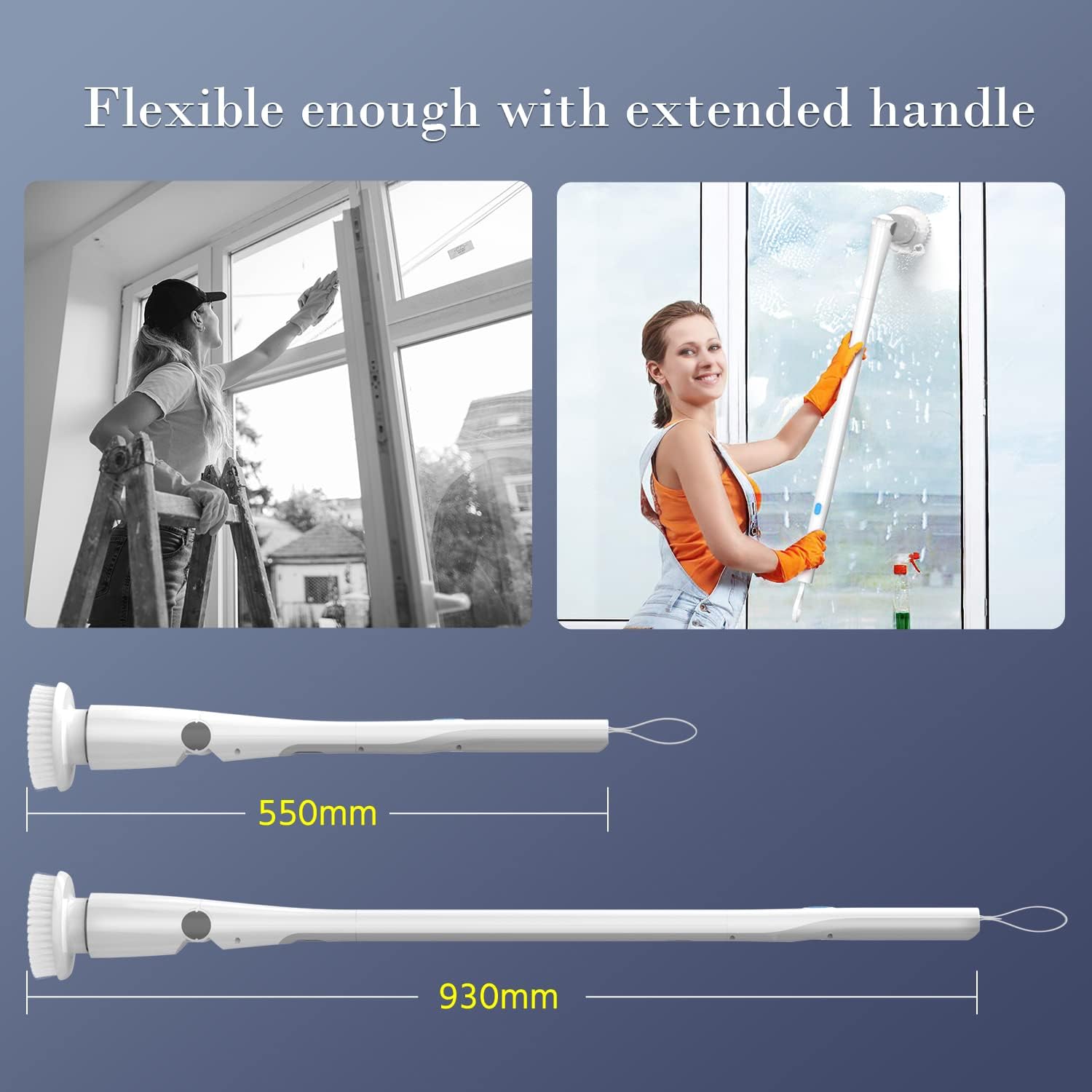 Electric Spin Scrubber with Extendable Handle & 4 Replaceable Brush Heads K99420