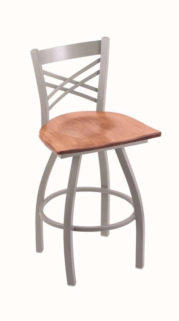 Anodized Nickel Swivel Stool with Medium Maple Seat X80474
