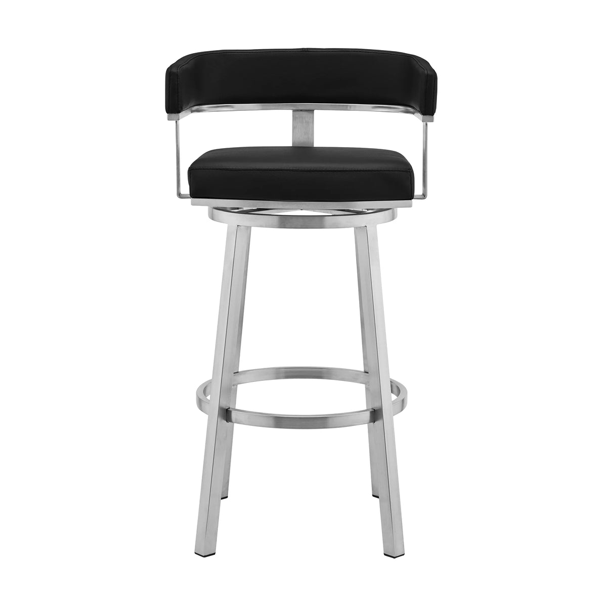 Faux Leather Swivel Bar Stool in Black/Stainless Steel H4129