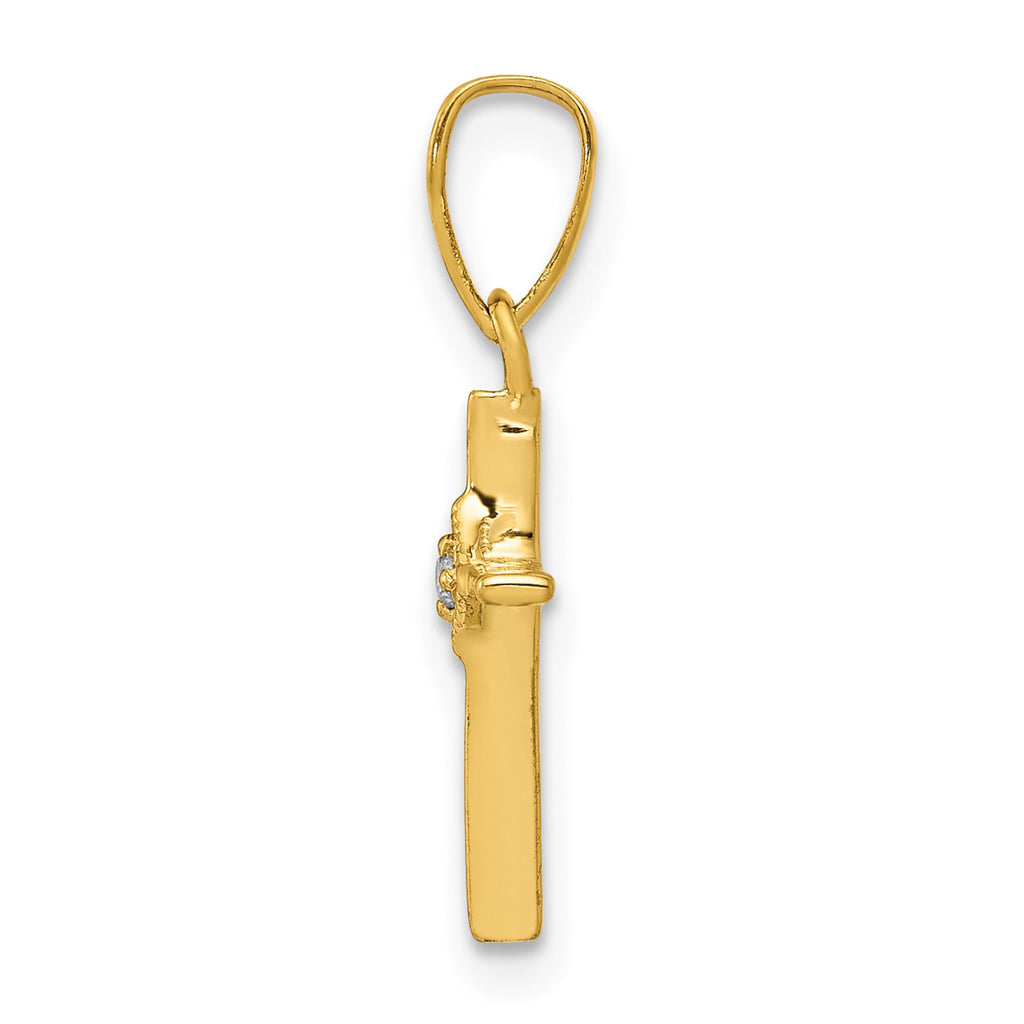 14K Yellow Gold Diamond Cross Pendant Charm with Rope Chain Necklace 20'' Y77684
